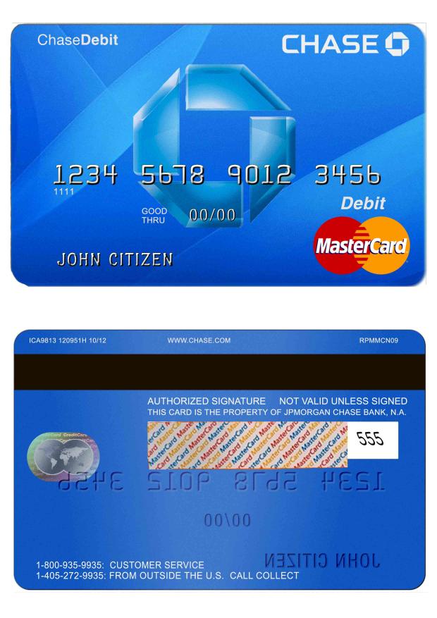 USA Chase bank MasterCard debit card